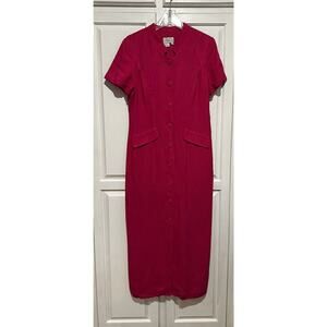 Adrianna Papell Dress Size 10 Maxi Button Down Hot Pink A-line Church Wedding